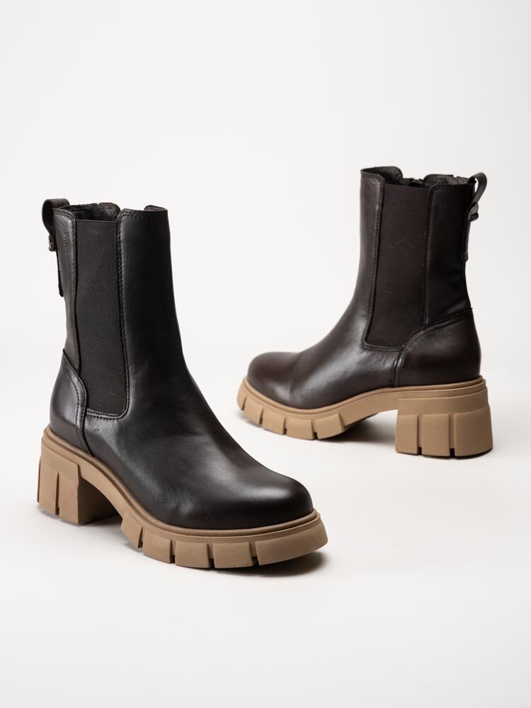 Dasia - Avila - Mörkbruna chunky chelsea boots i skinn