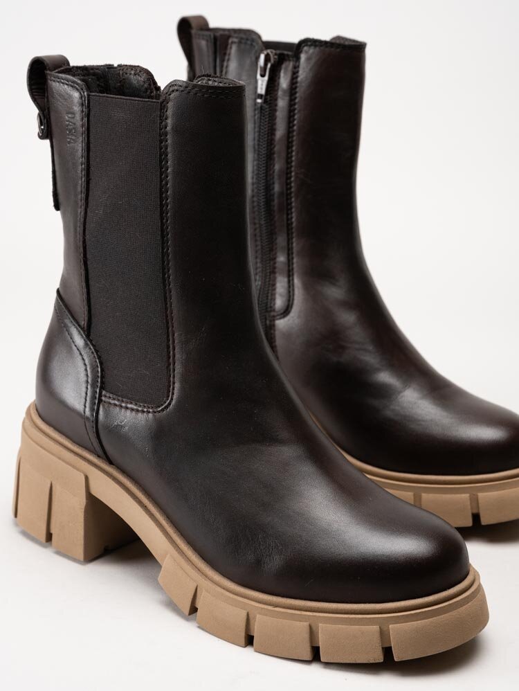 Dasia - Avila - Mörkbruna chunky chelsea boots i skinn