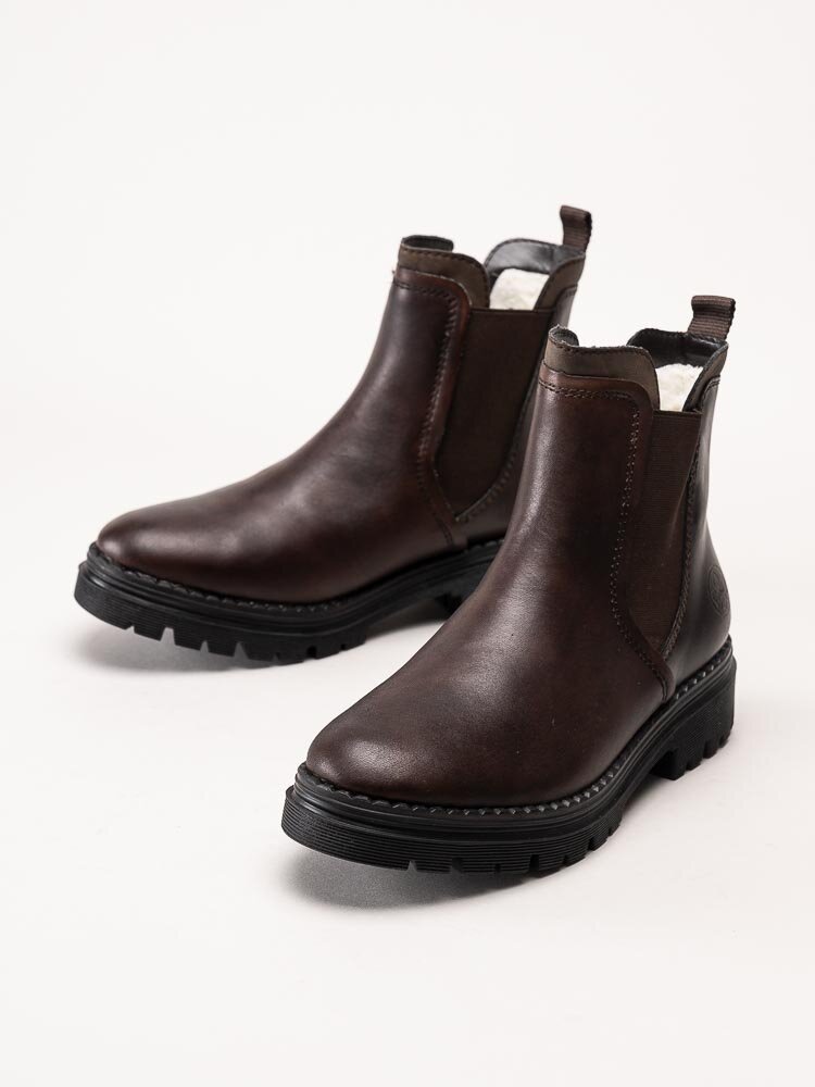 Rieker - Mörkbruna fodrade chelsea boots i skinn