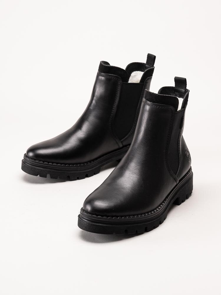 Rieker - Svarta fodrade chelsea boots i skinn