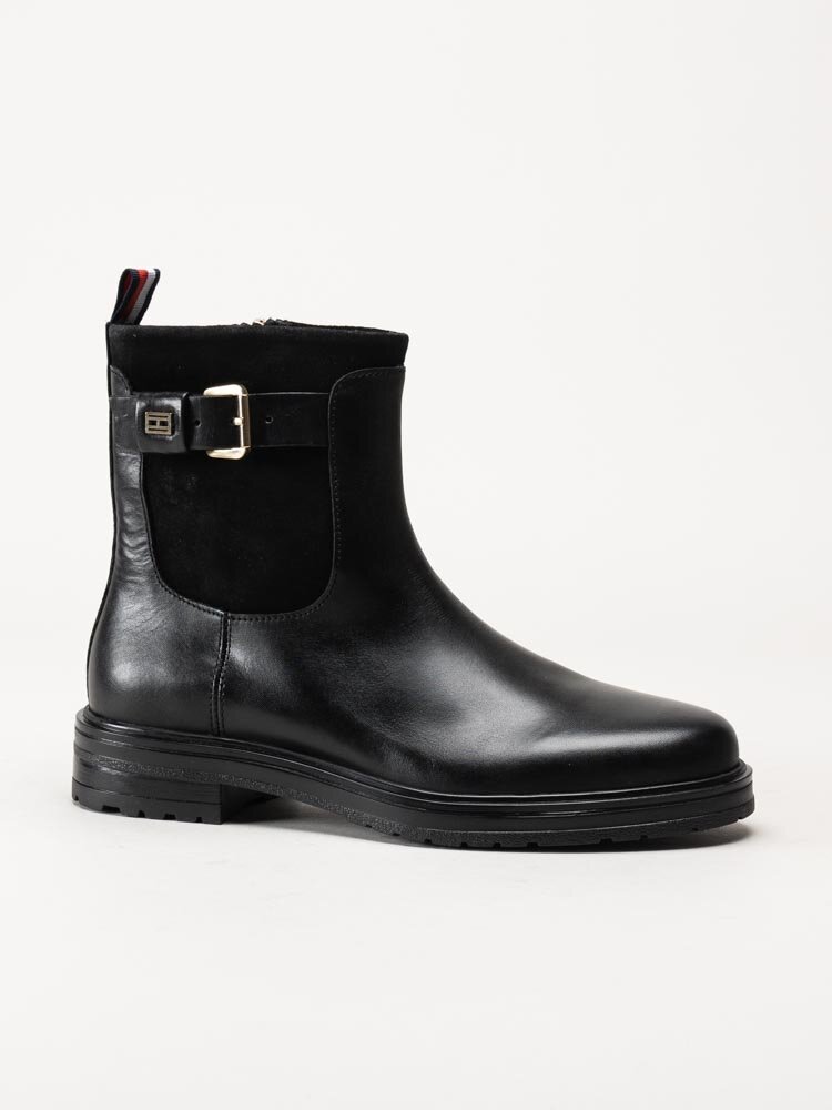 Tommy Hilfiger - Belt Bootie Material Mix - Svarta boots i skinn