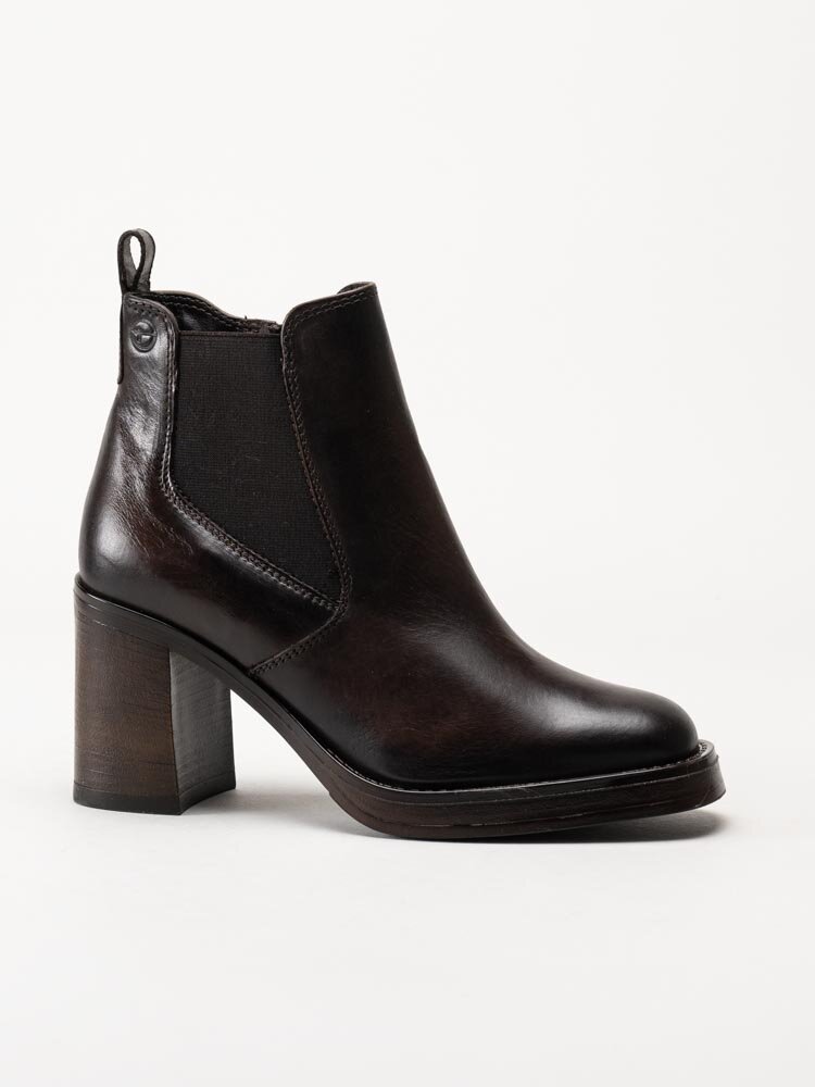 Tamaris - Mörkbruna högklackade boots i skinn
