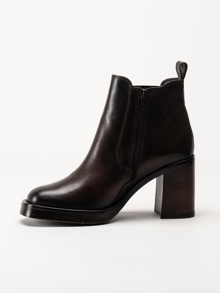 Tamaris - Mörkbruna högklackade boots i skinn