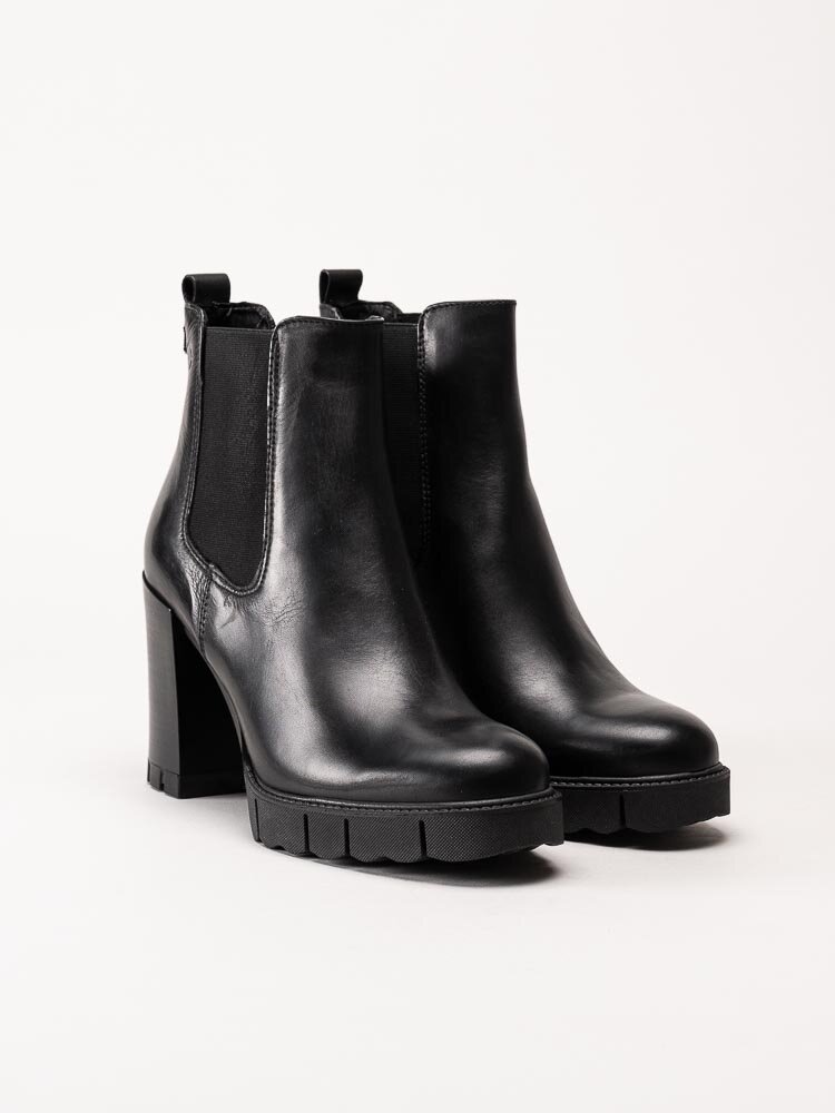 Tamaris - Svarta högklackade chelsea boots i skinn