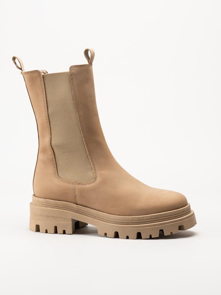 Tamaris - Beige höga chelsea boots i nubuck