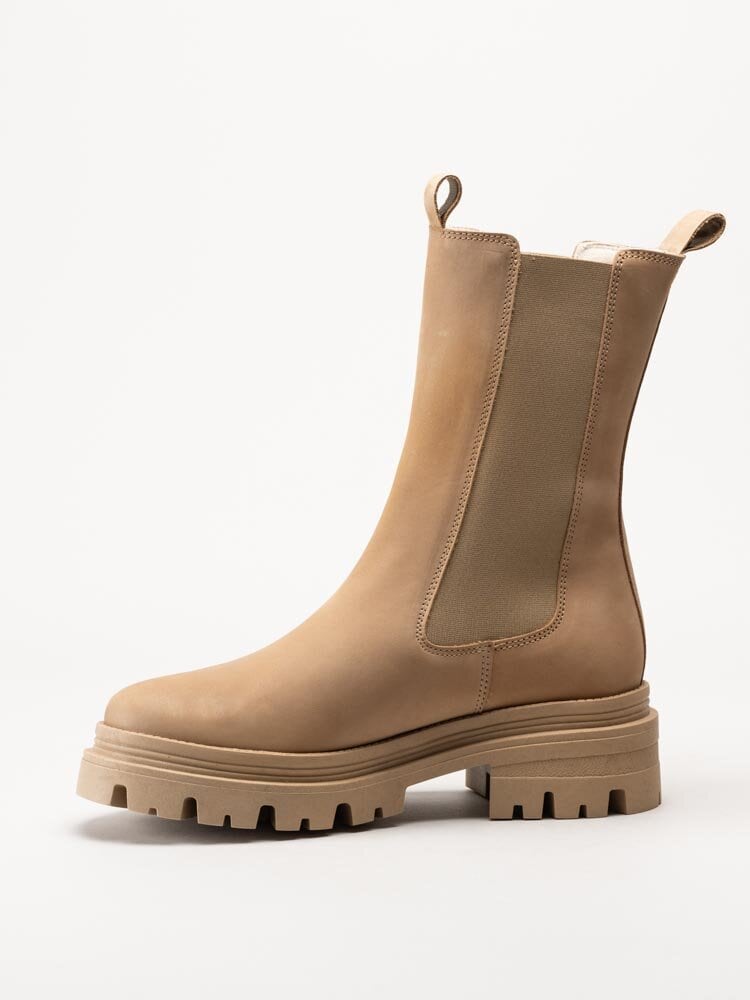 Tamaris - Beige höga chelsea boots i nubuck