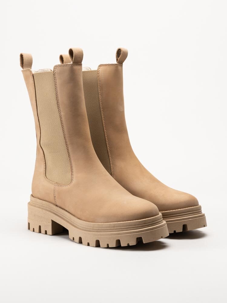 Tamaris - Beige höga chelsea boots i nubuck