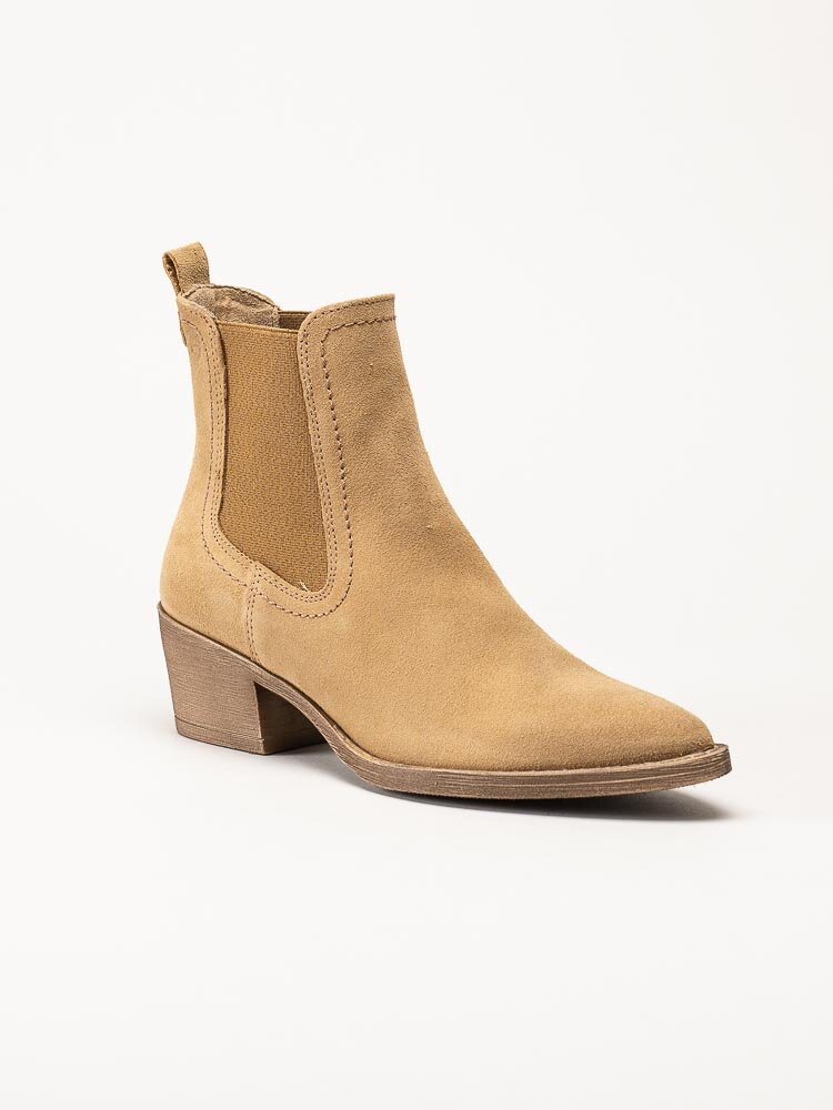 Tamaris - Beige westerninspirerade boots i mocka