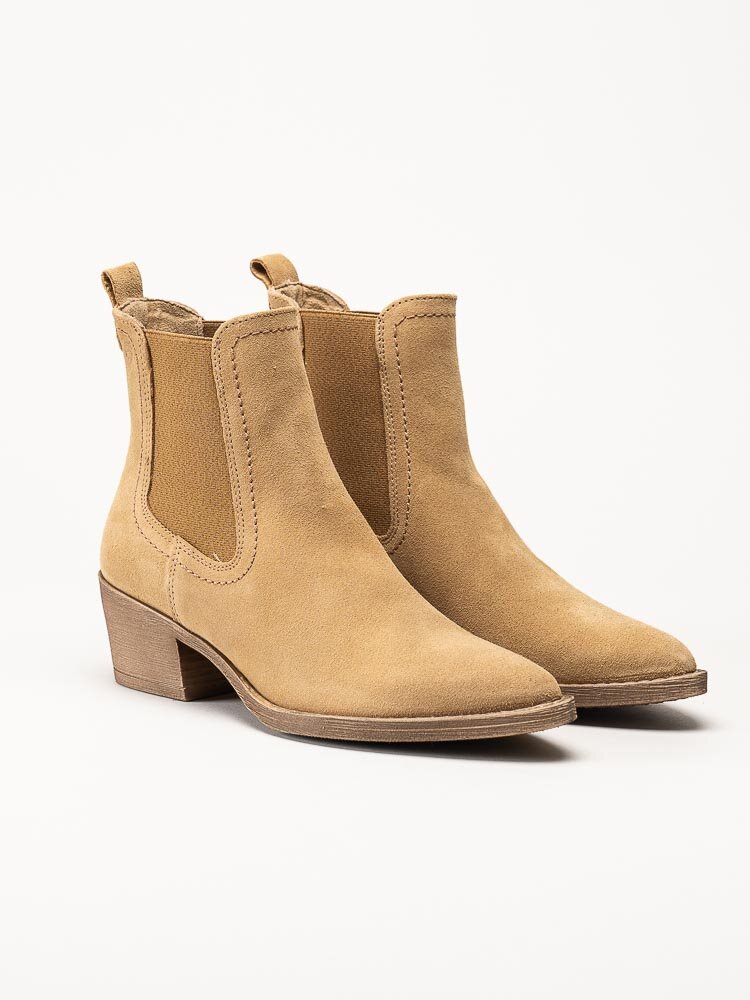 Tamaris - Beige westerninspirerade boots i mocka