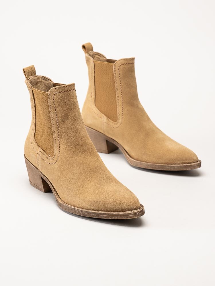 Tamaris - Beige westerninspirerade boots i mocka