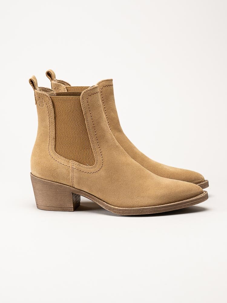 Tamaris - Beige westerninspirerade boots i mocka