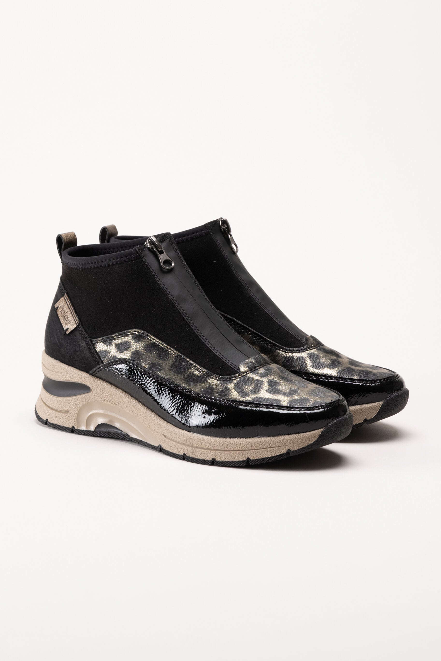 Rieker - Svarta sneakerboots med kilklack