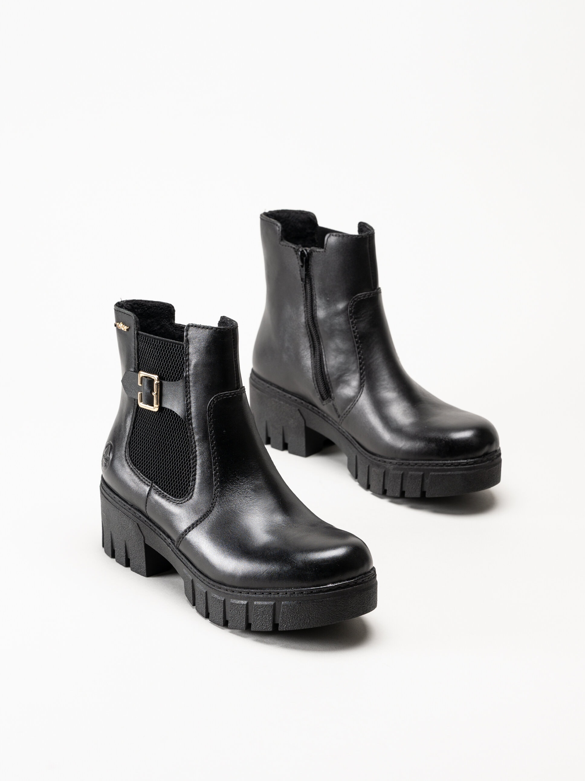 Rieker - Svarta stövletter i skinn