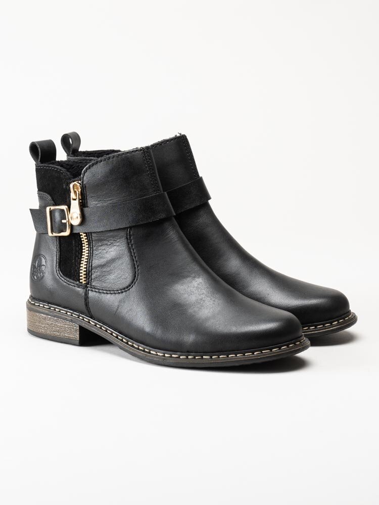Rieker - Svarta jordpurboots i skinn