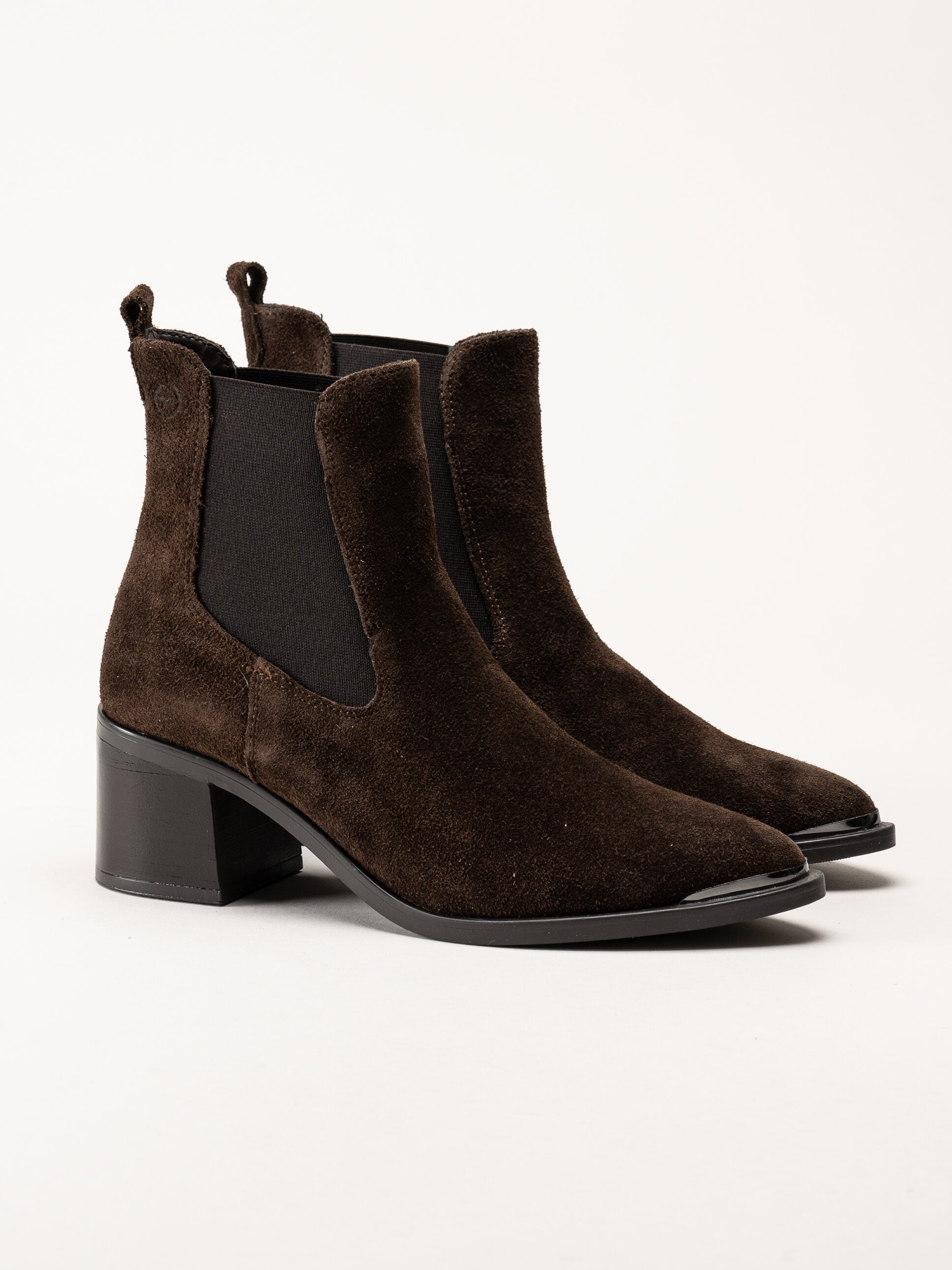 Tamaris - Mörkbruna chelsea boots i mocka