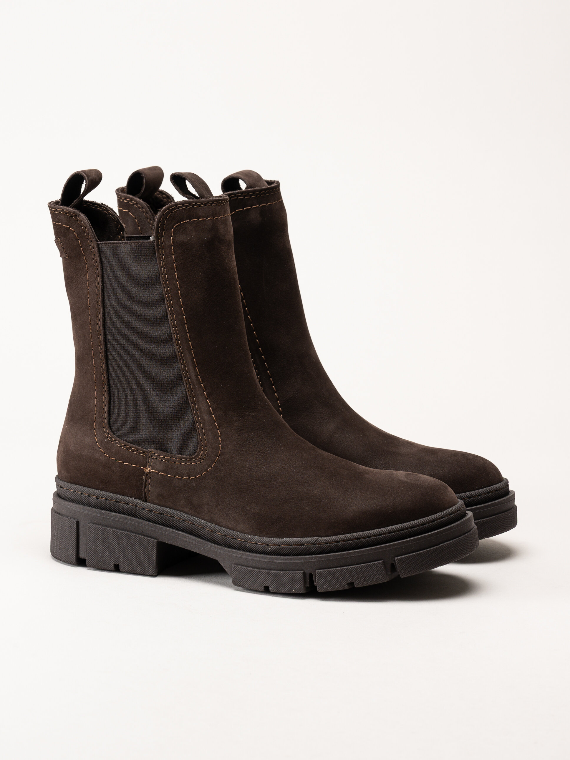 Tamaris - Mörkbruna chelsea boots i nubuck