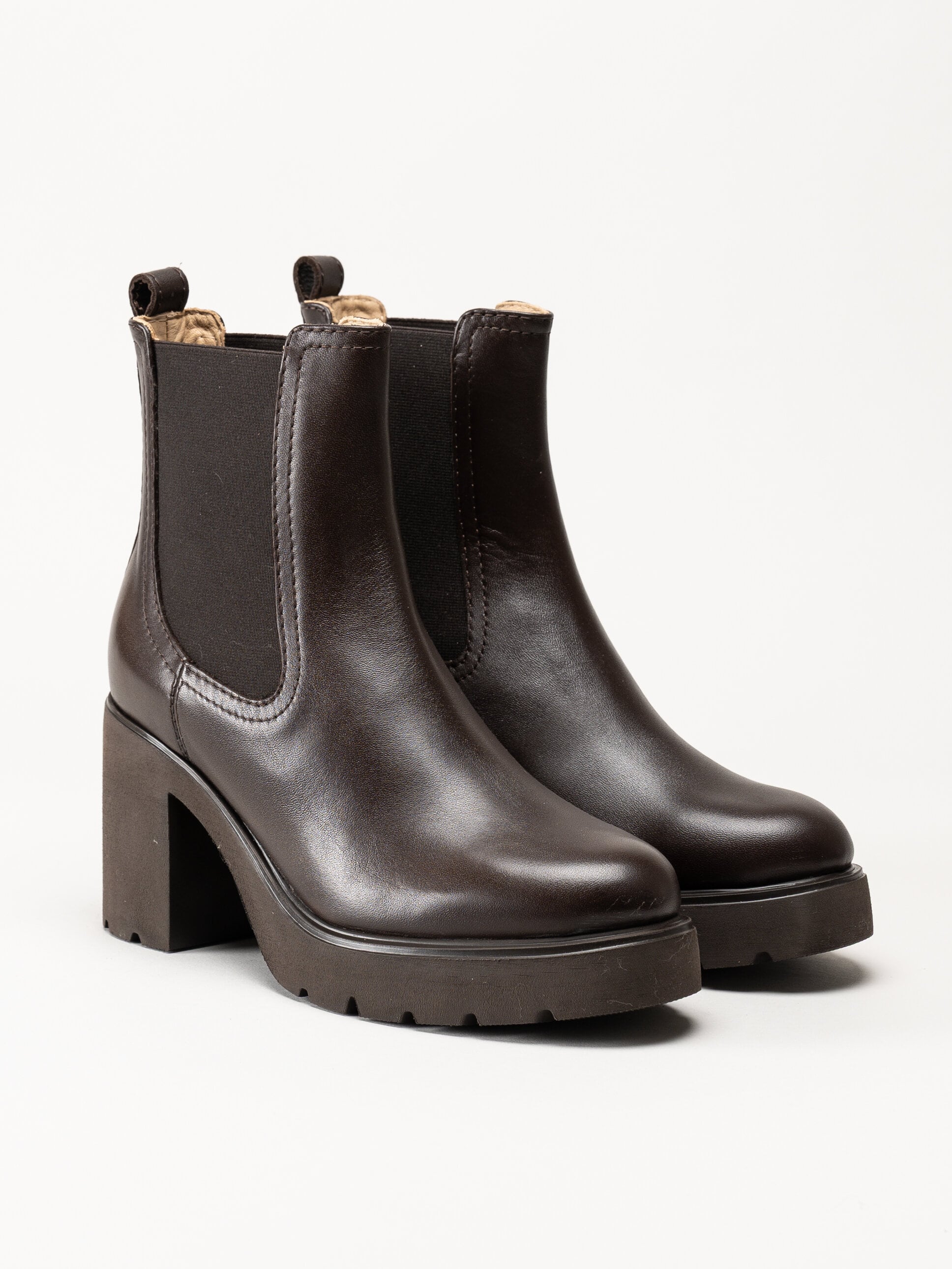 Unisa - KLINO_F25_STT - Mörkbruna högklackade boots i skinn