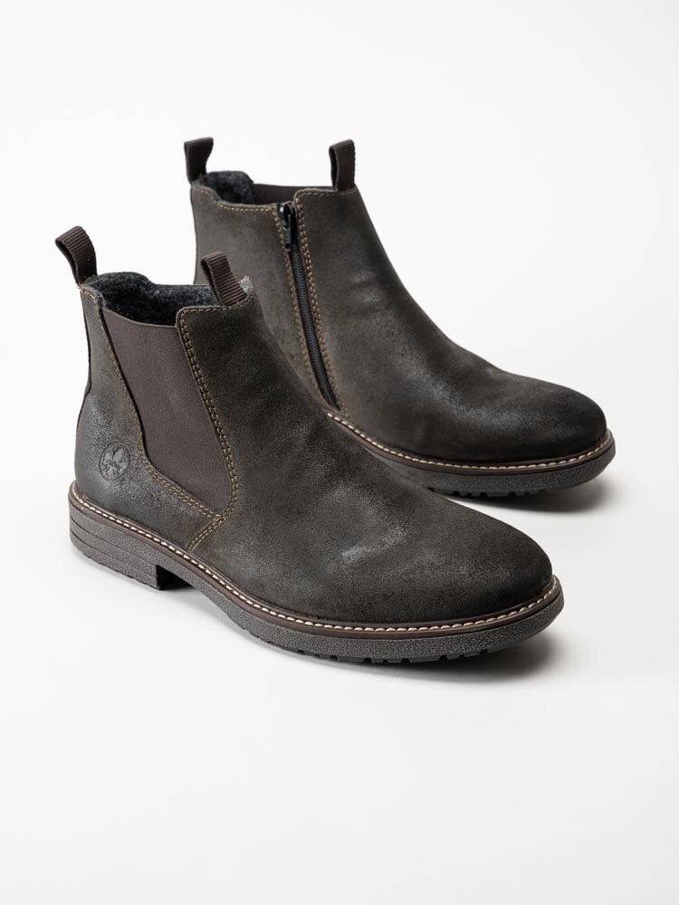 Rieker - Mörkbruna chelsea boots i oljad mocka