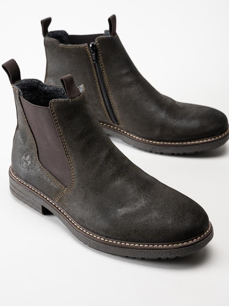 Rieker - Mörkbruna chelsea boots i oljad mocka