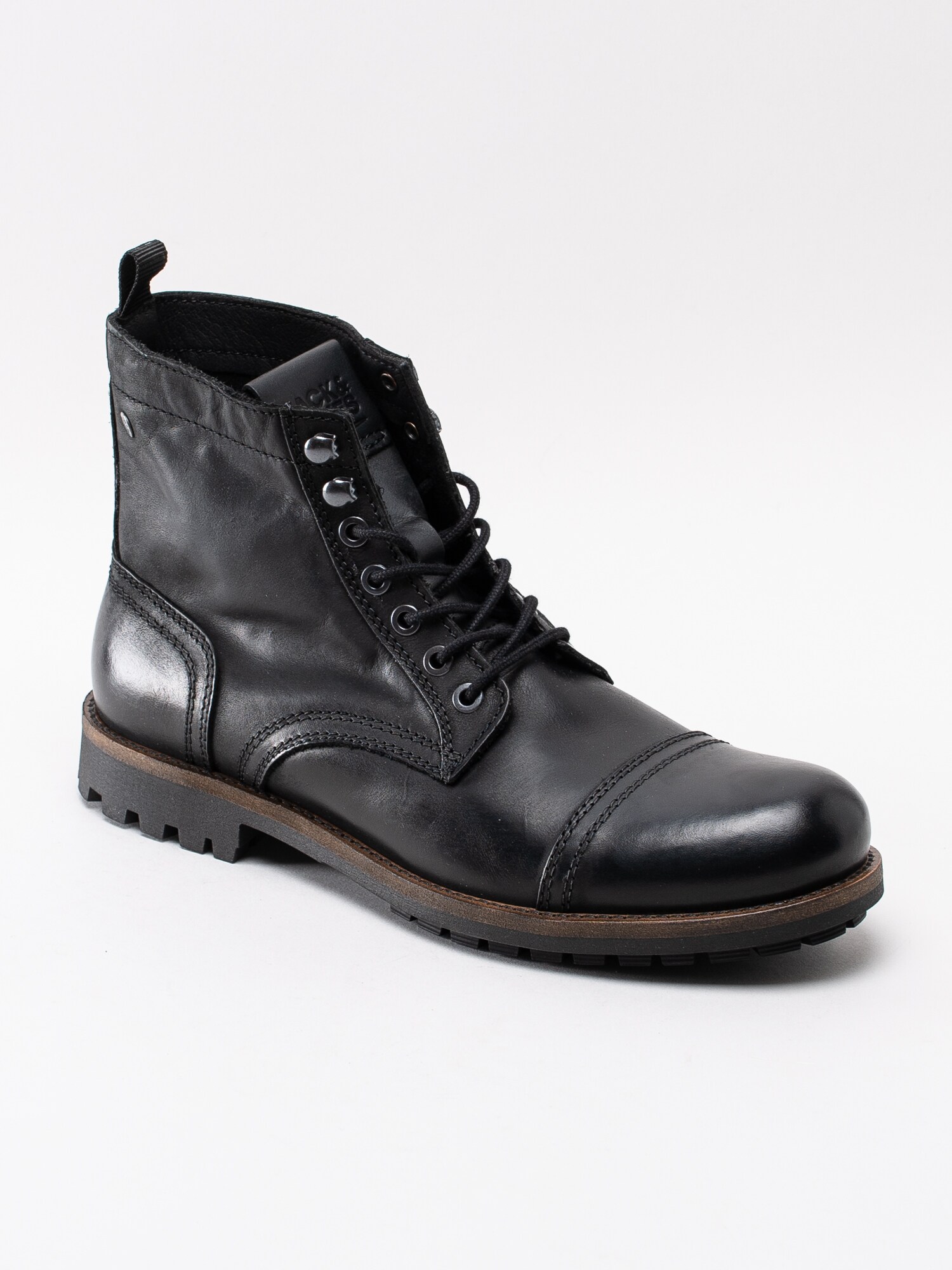 12193015 Jack and Jones Eagle Leather 12159475 svarta snörkängor i skinn-1