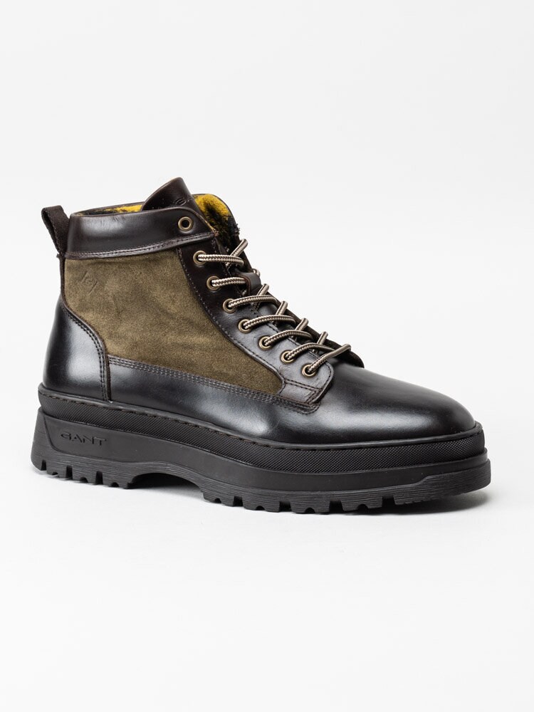 Gant Footwear - St Grip Mid Lace boot - Mörkbruna kängor med gröna mockapartier