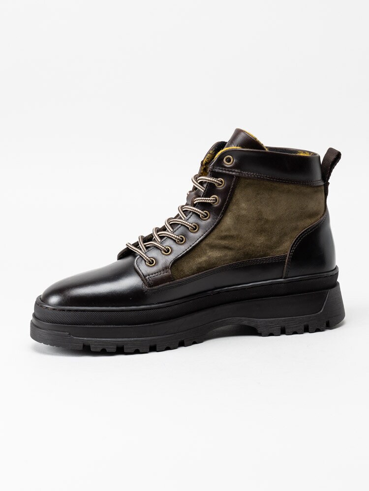 Gant Footwear - St Grip Mid Lace boot - Mörkbruna kängor med gröna mockapartier