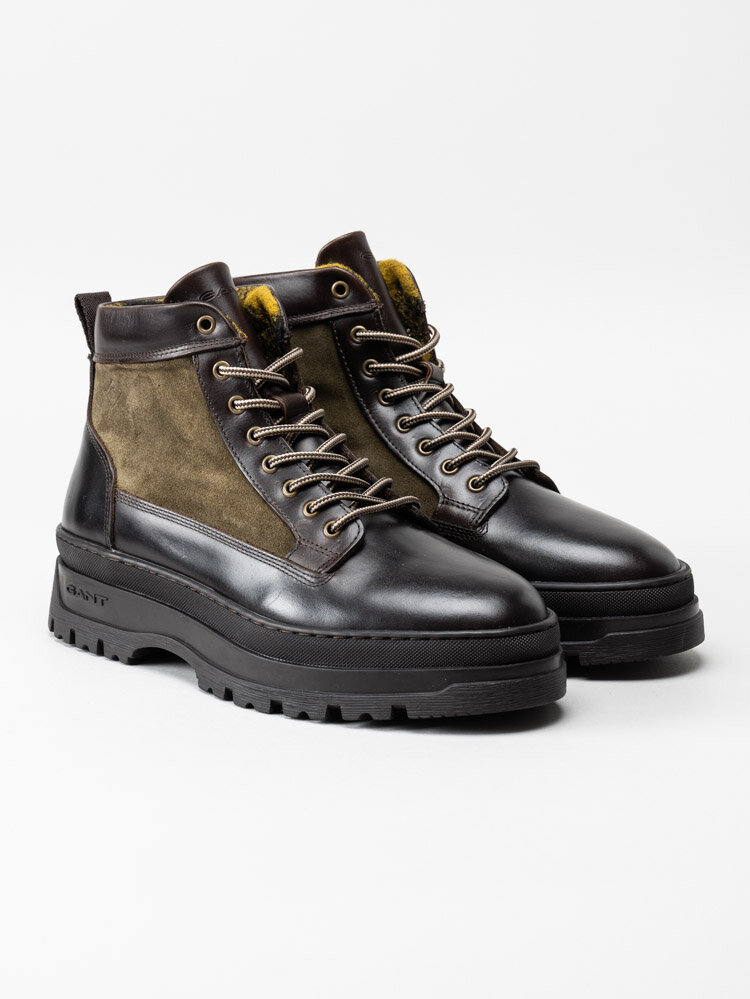 Gant Footwear - St Grip Mid Lace boot - Mörkbruna kängor med gröna mockapartier