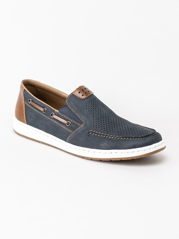 Rieker - Blå loafers med bruna detaljer