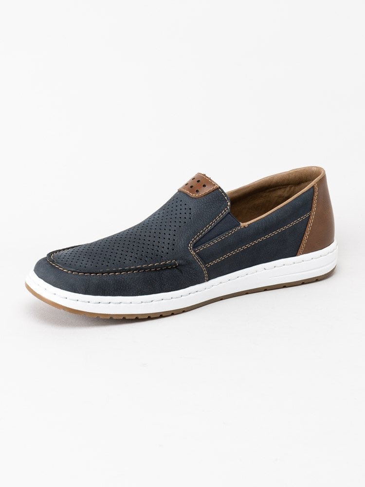 Rieker - Blå loafers med bruna detaljer