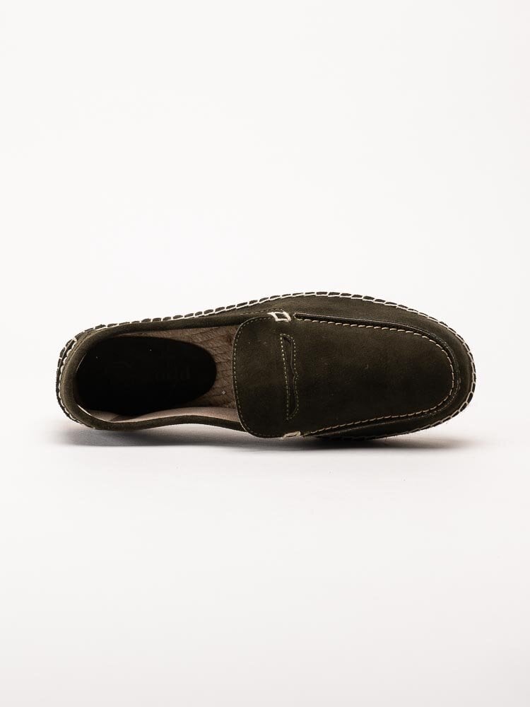 Natural World - Moccasin serraje - Mörkgröna eco-vänliga loafers i mocka