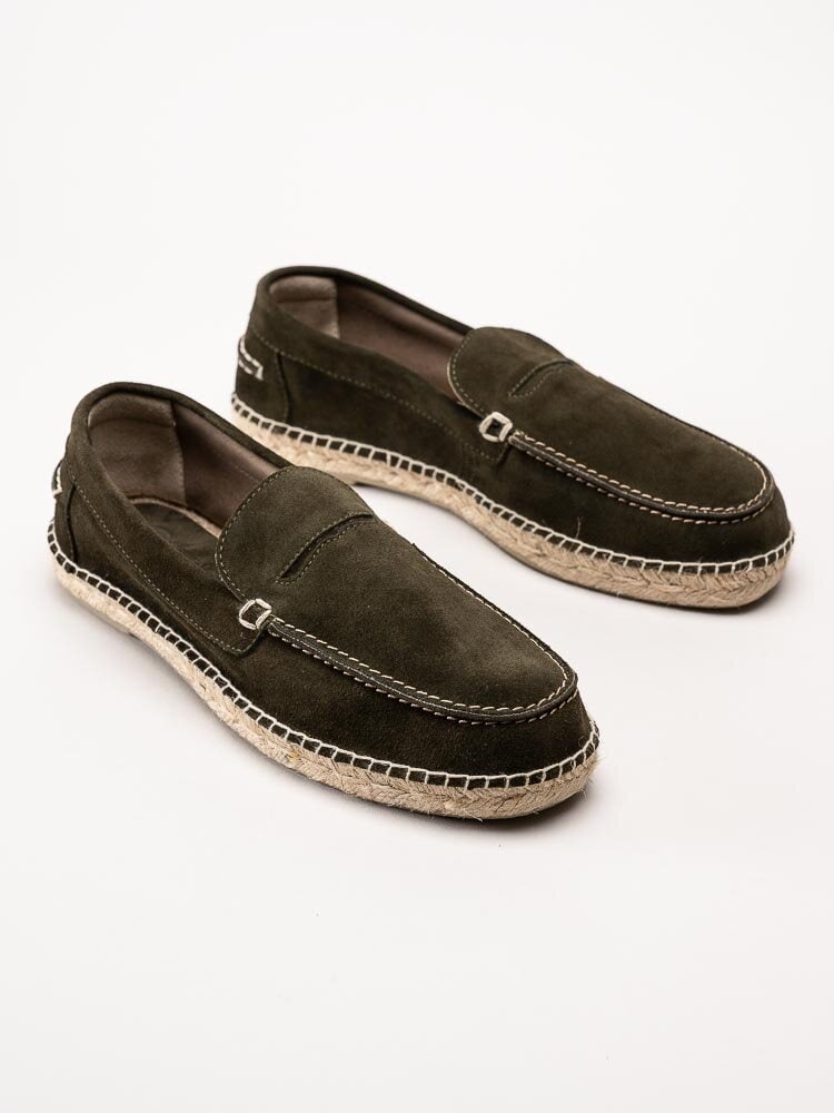 Natural World - Moccasin serraje - Mörkgröna eco-vänliga loafers i mocka