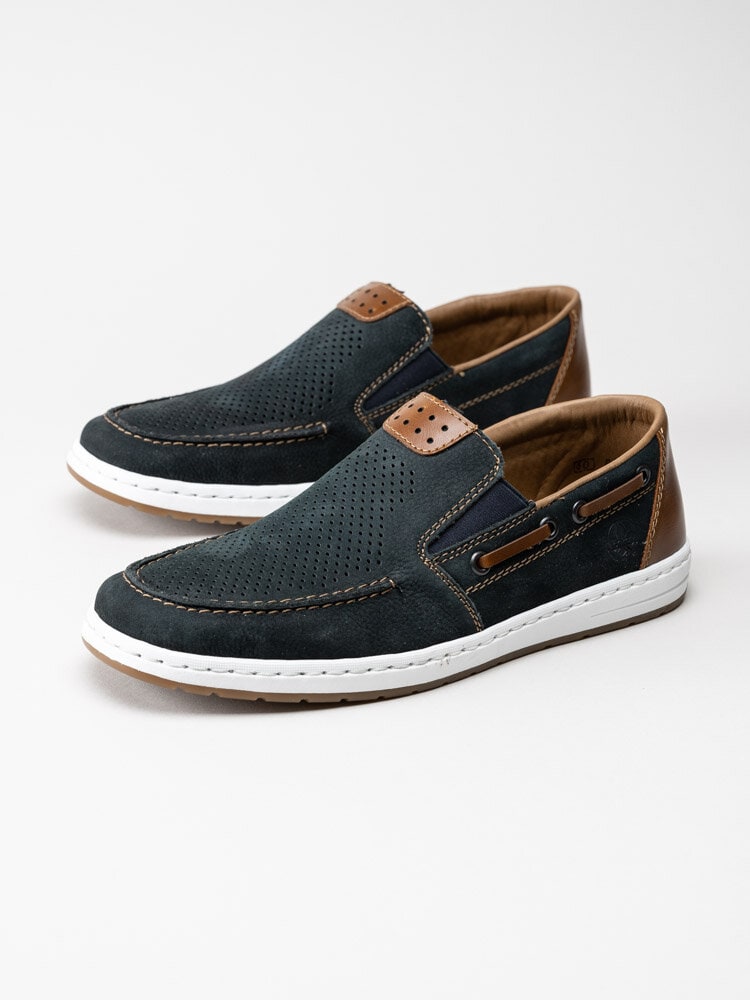 Rieker - Marinblå slip on skor i nubuck