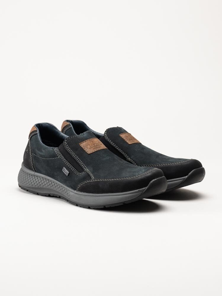 Rieker - Blå slip on promenadskor i nubuck