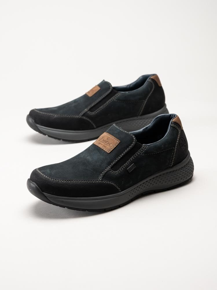 Rieker - Blå slip on promenadskor i nubuck