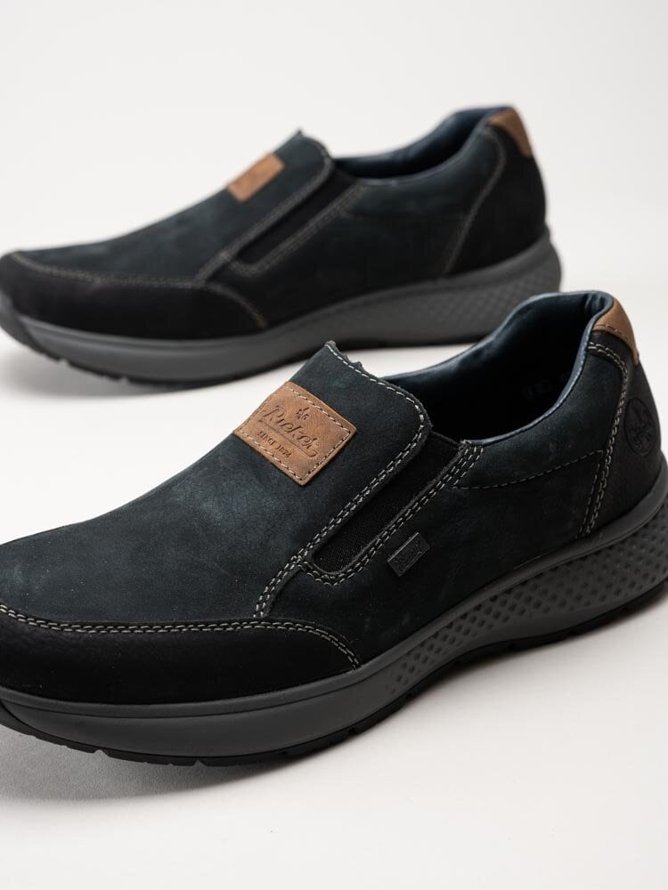 Rieker - Blå slip on promenadskor i nubuck