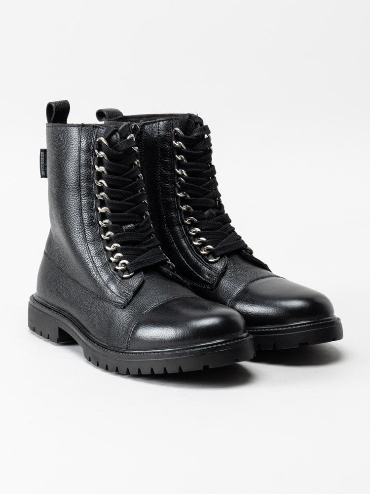 Copenhagen Shoes - Juliet Leather Fur - Svarta kängor med dekorativ snörning i skinn