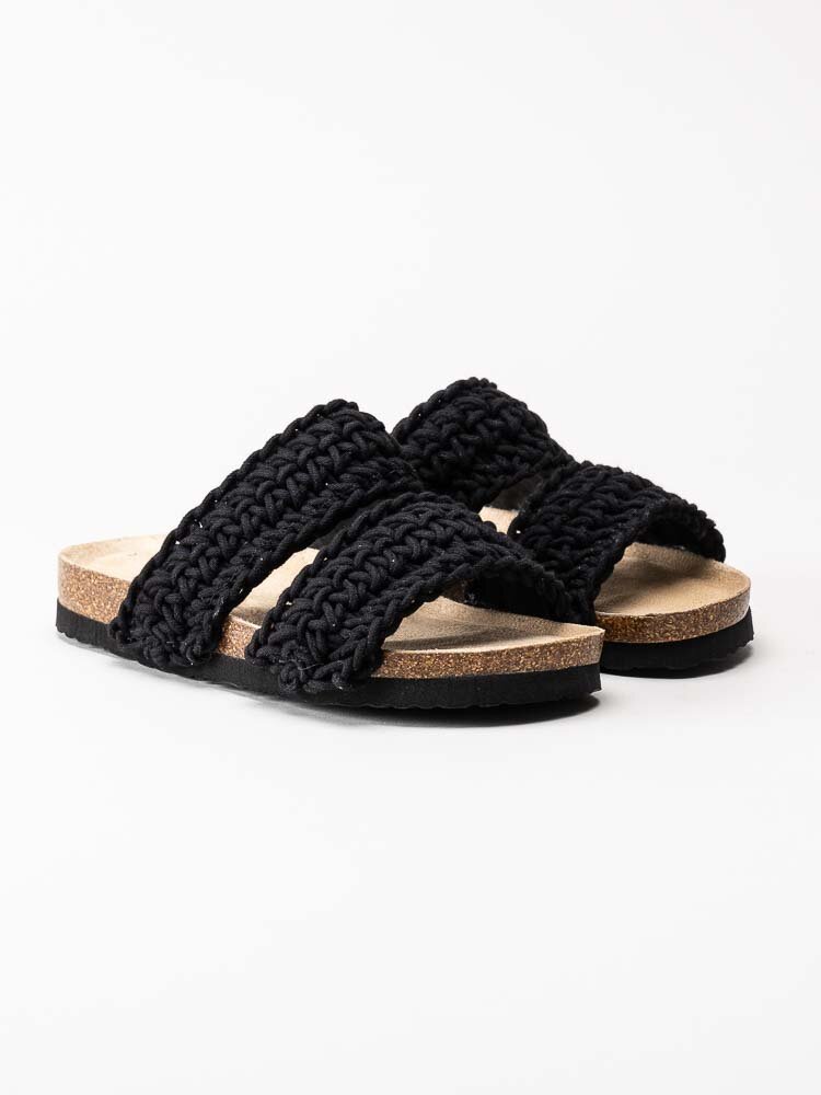 Duffy - Svarta slip in sandaler för barn i grovt virkad textil
