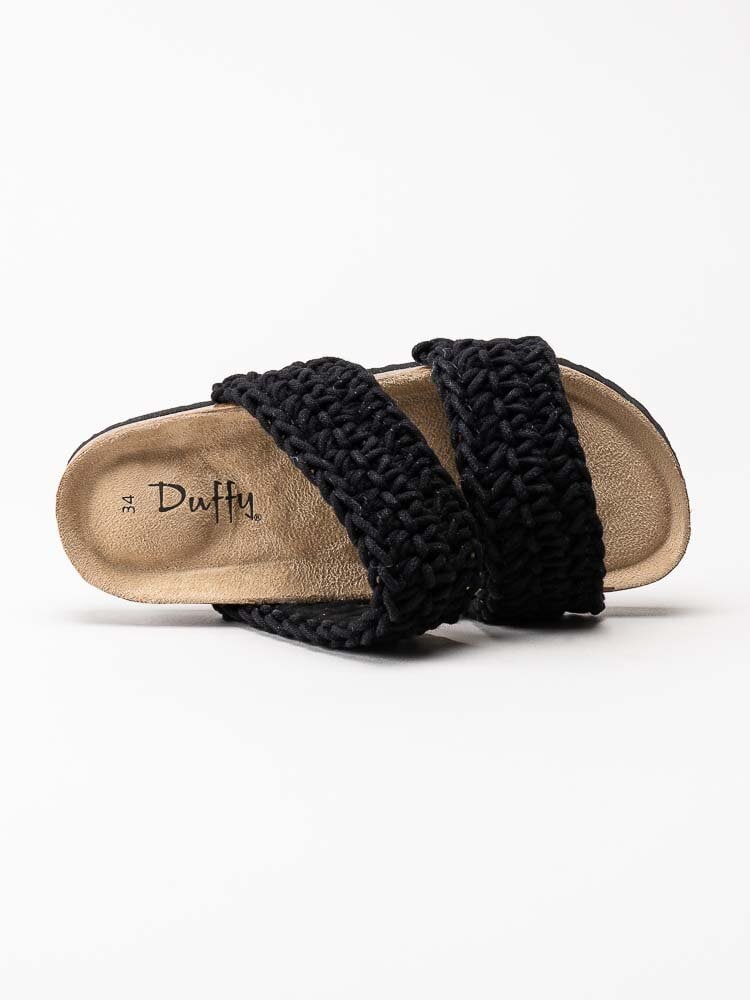 Duffy - Svarta slip in sandaler för barn i grovt virkad textil