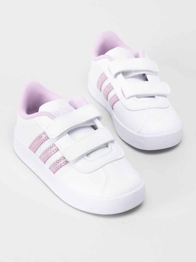 Adidas - VL Court 2.0 Cmf I - Vita sportskor med rosaglittriga stripes