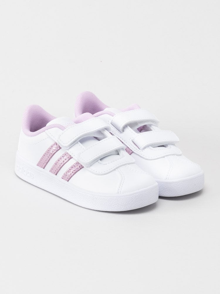 Adidas - VL Court 2.0 Cmf I - Vita sportskor med rosaglittriga stripes