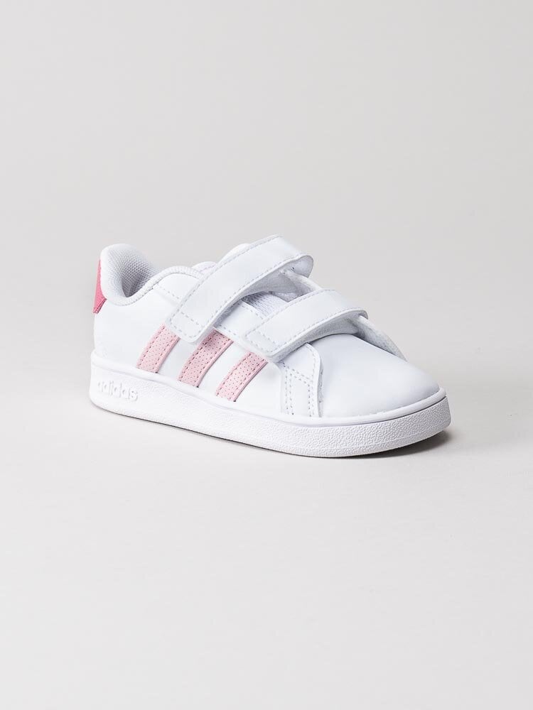 Adidas - Grand Court CF I - Vita sneakers med rosa stripes