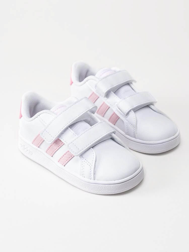 Adidas - Grand Court CF I - Vita sneakers med rosa stripes