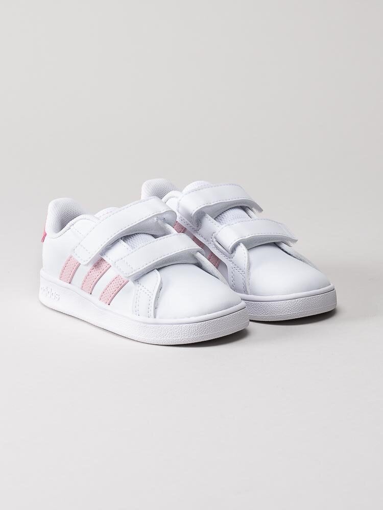 Adidas - Grand Court CF I - Vita sneakers med rosa stripes