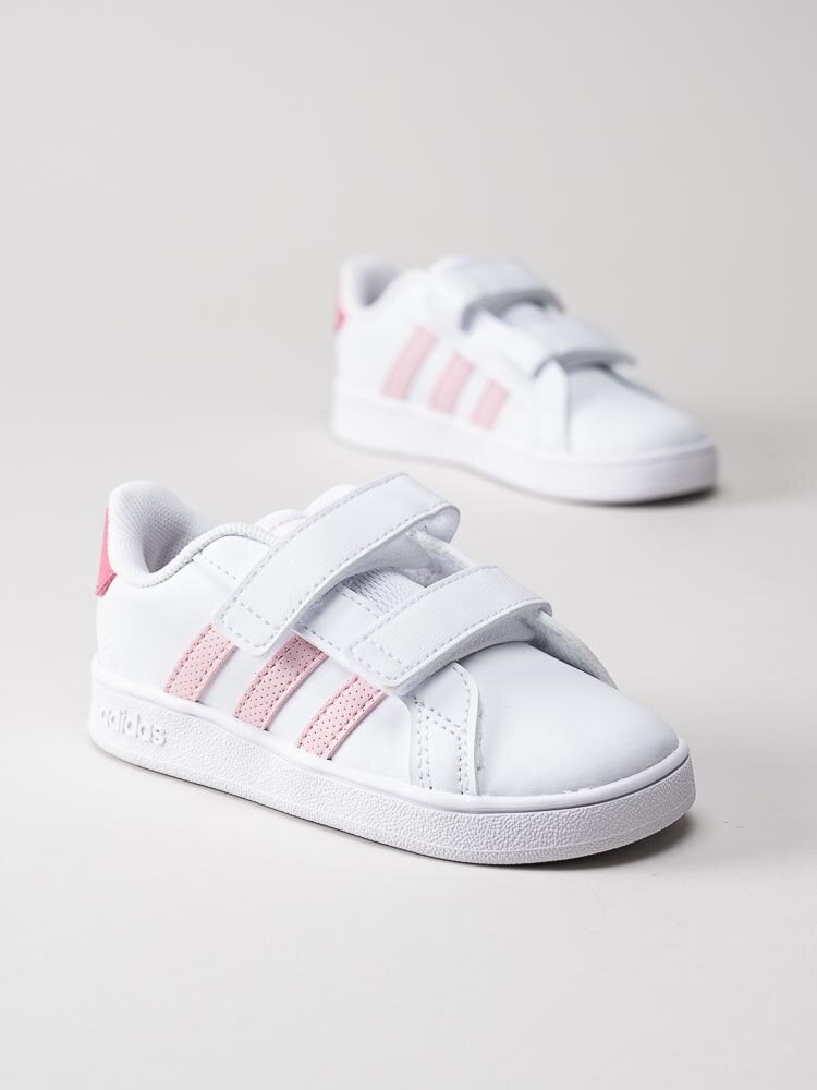 Adidas - Grand Court CF I - Vita sneakers med rosa stripes