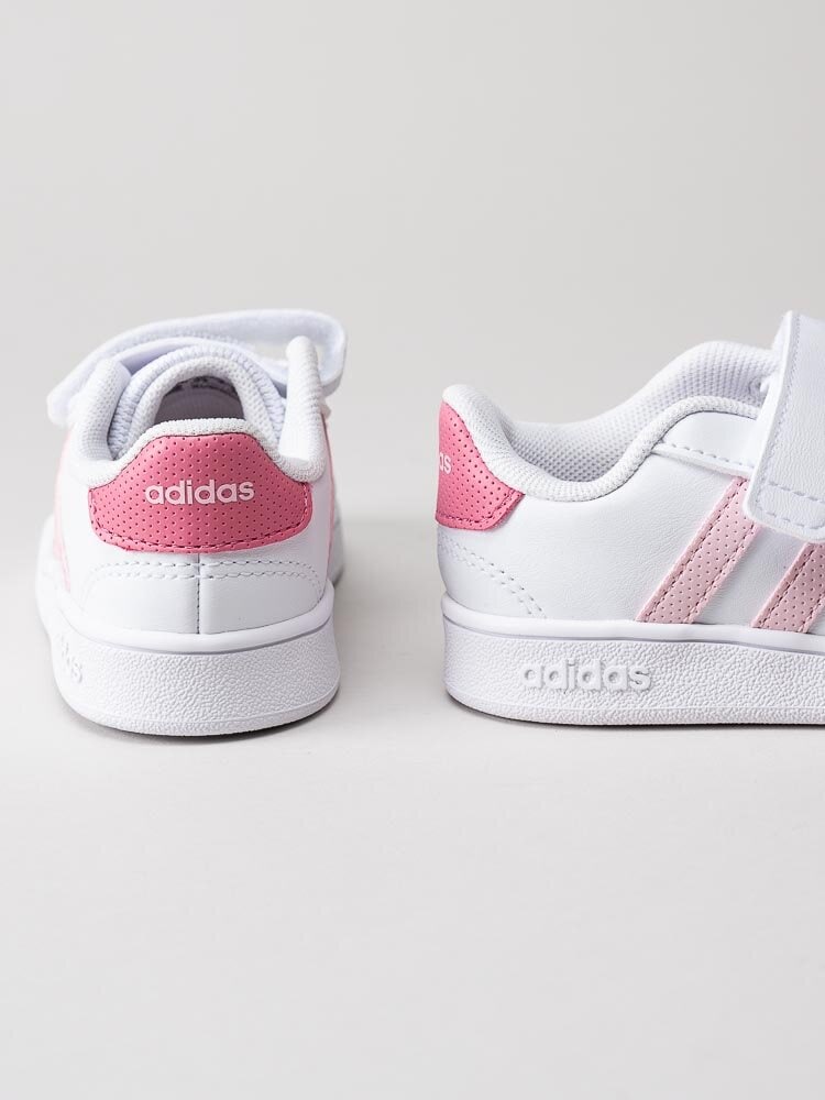 Adidas - Grand Court CF I - Vita sneakers med rosa stripes