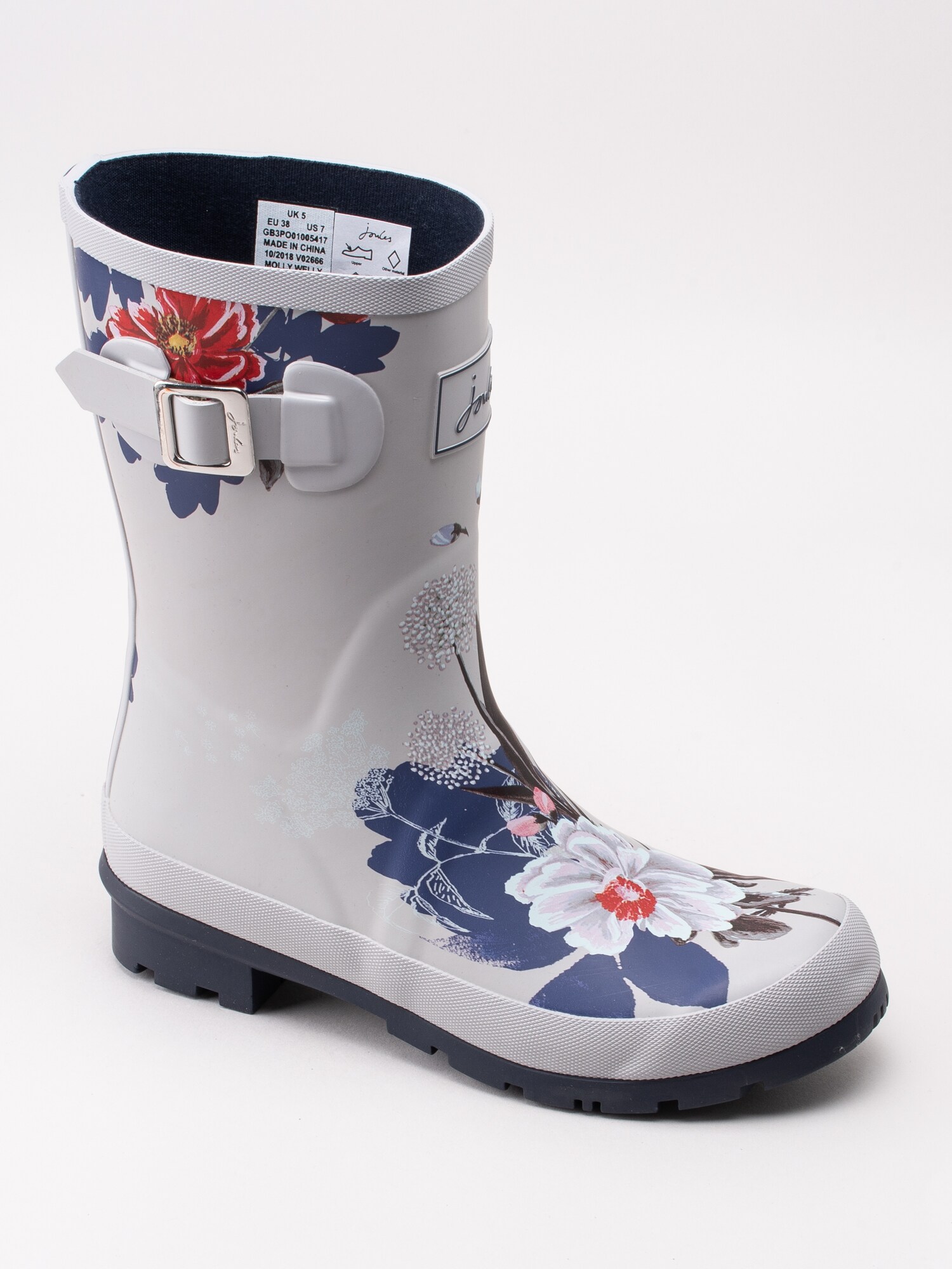 50191012 Joules Molly Welly 201038-SLVRFLR ljusgrå mellanhöga gummistövlar med blommor-1