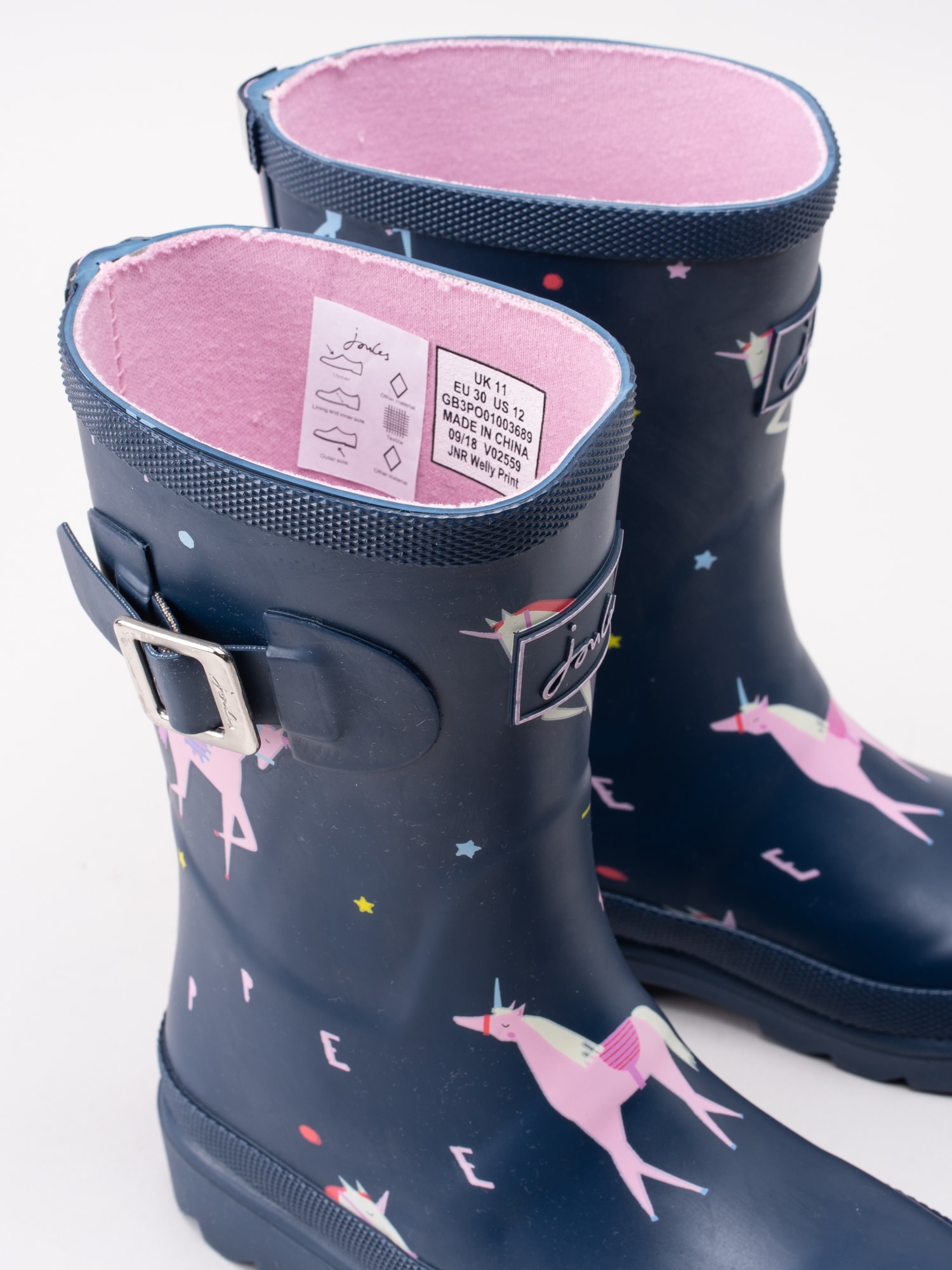 50191017 Joules Jnr Welly Print 201123-BLUEUNICR mörkblå barn gummistövlar med enhörningar-5