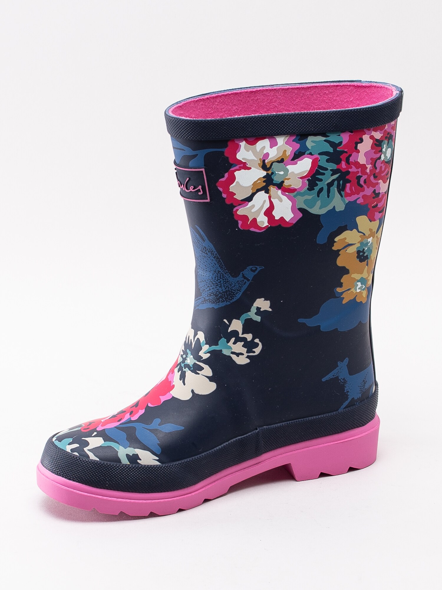 50193016 Joules Junior Welly Print Anniversary Floral 204328 mörkblå gummistövlar med floral-print och rosa detaljer-2