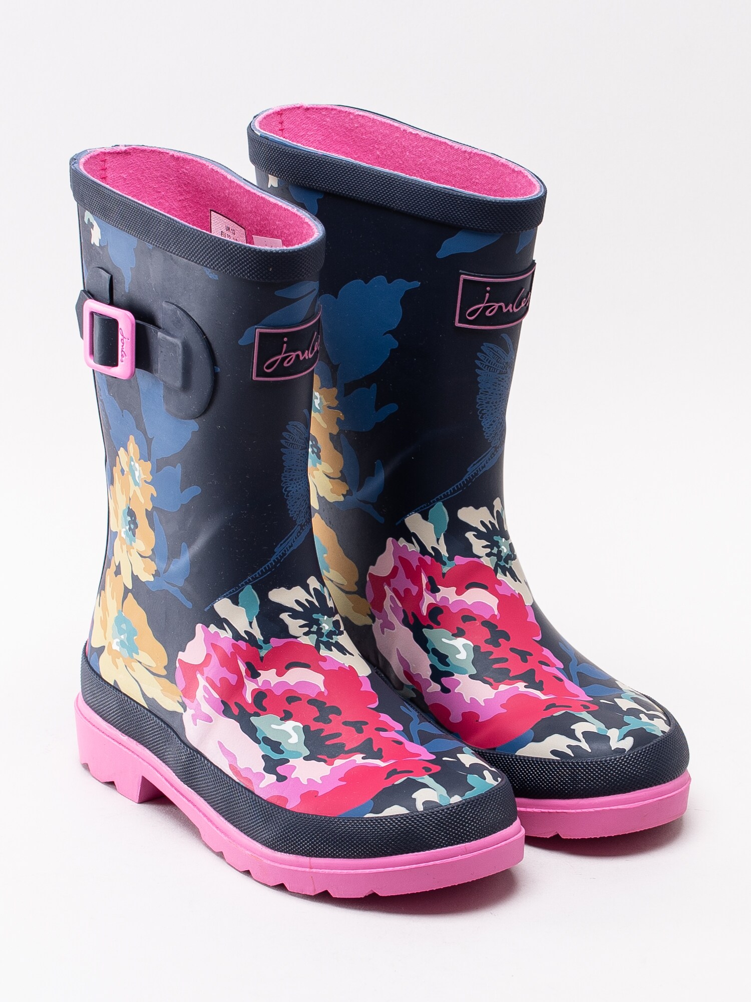 50193016 Joules Junior Welly Print Anniversary Floral 204328 mörkblå gummistövlar med floral-print och rosa detaljer-3