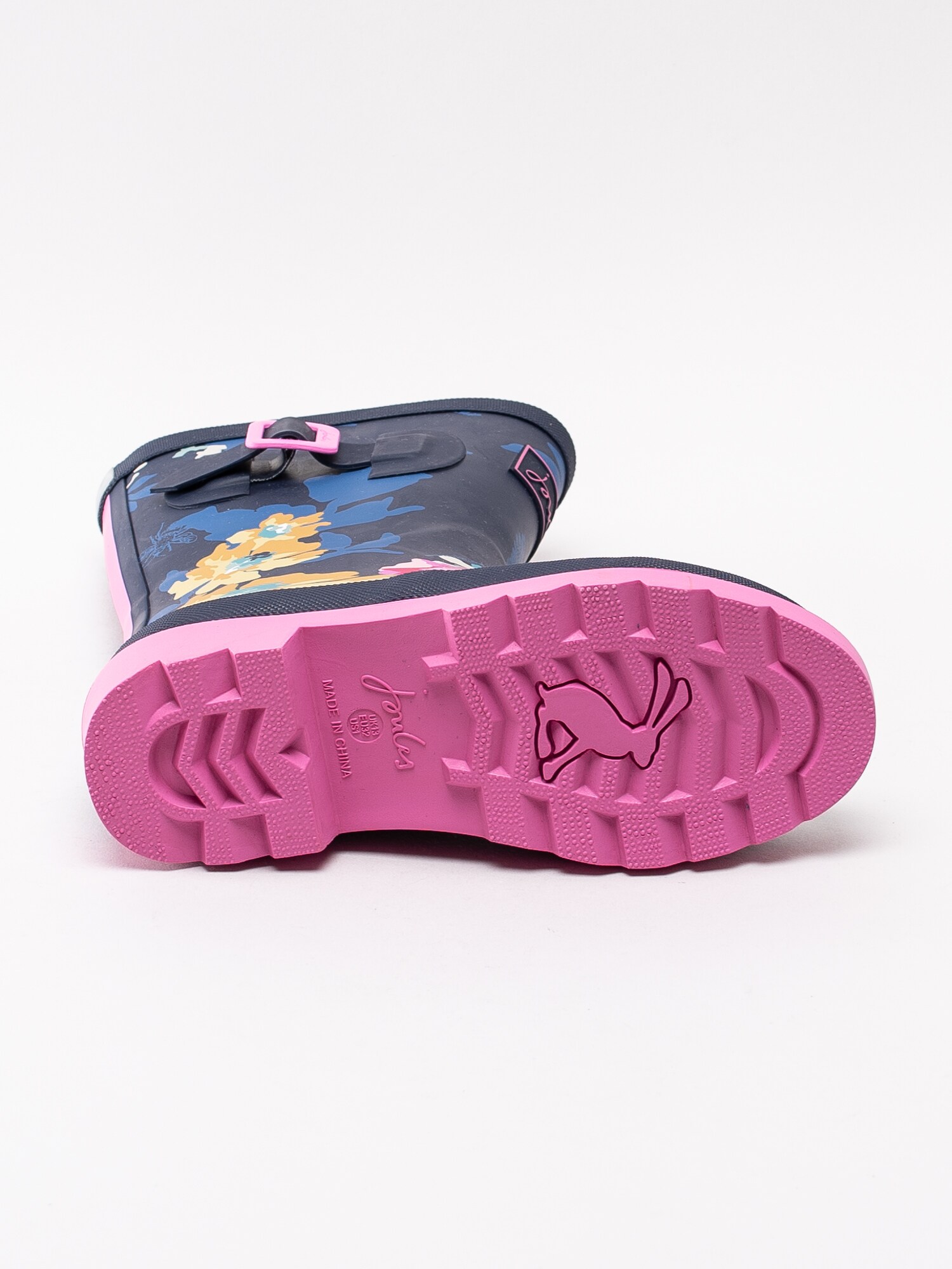50193016 Joules Junior Welly Print Anniversary Floral 204328 mörkblå gummistövlar med floral-print och rosa detaljer-5